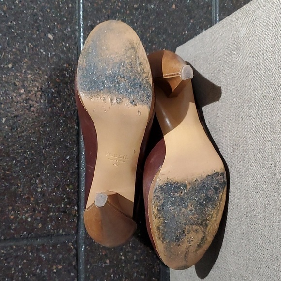 VINTAGE RETRO FOSSIL ALLISON BROWN TWO TONE HEELED BOOTS SIZE 8.5 LEATHER - Picture 13 of 15